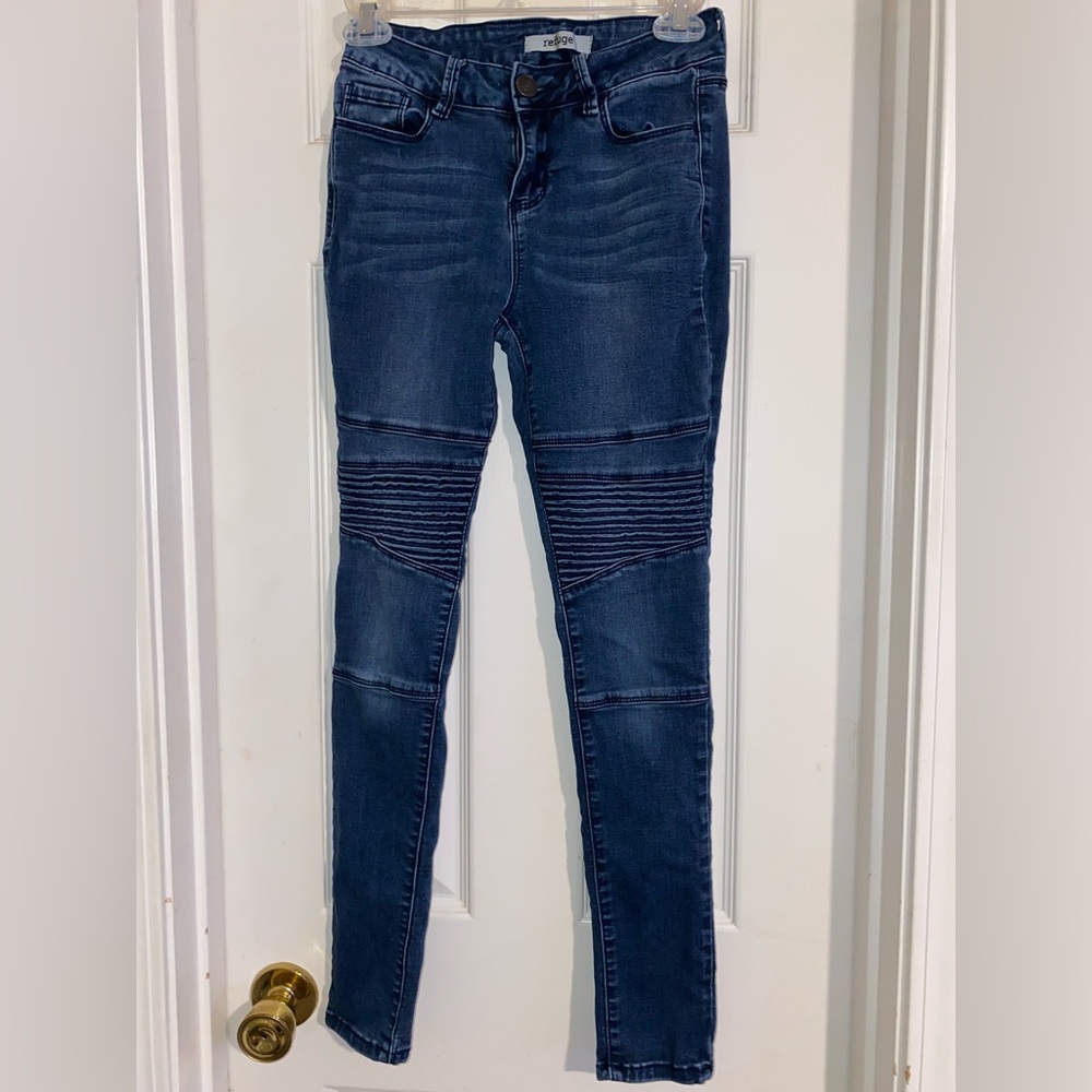 refuge Dark Wash Moto Skinny Jeans‎